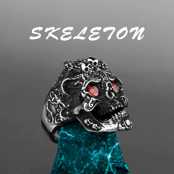 Ruby Eyed Skull Stainless Steel Ring